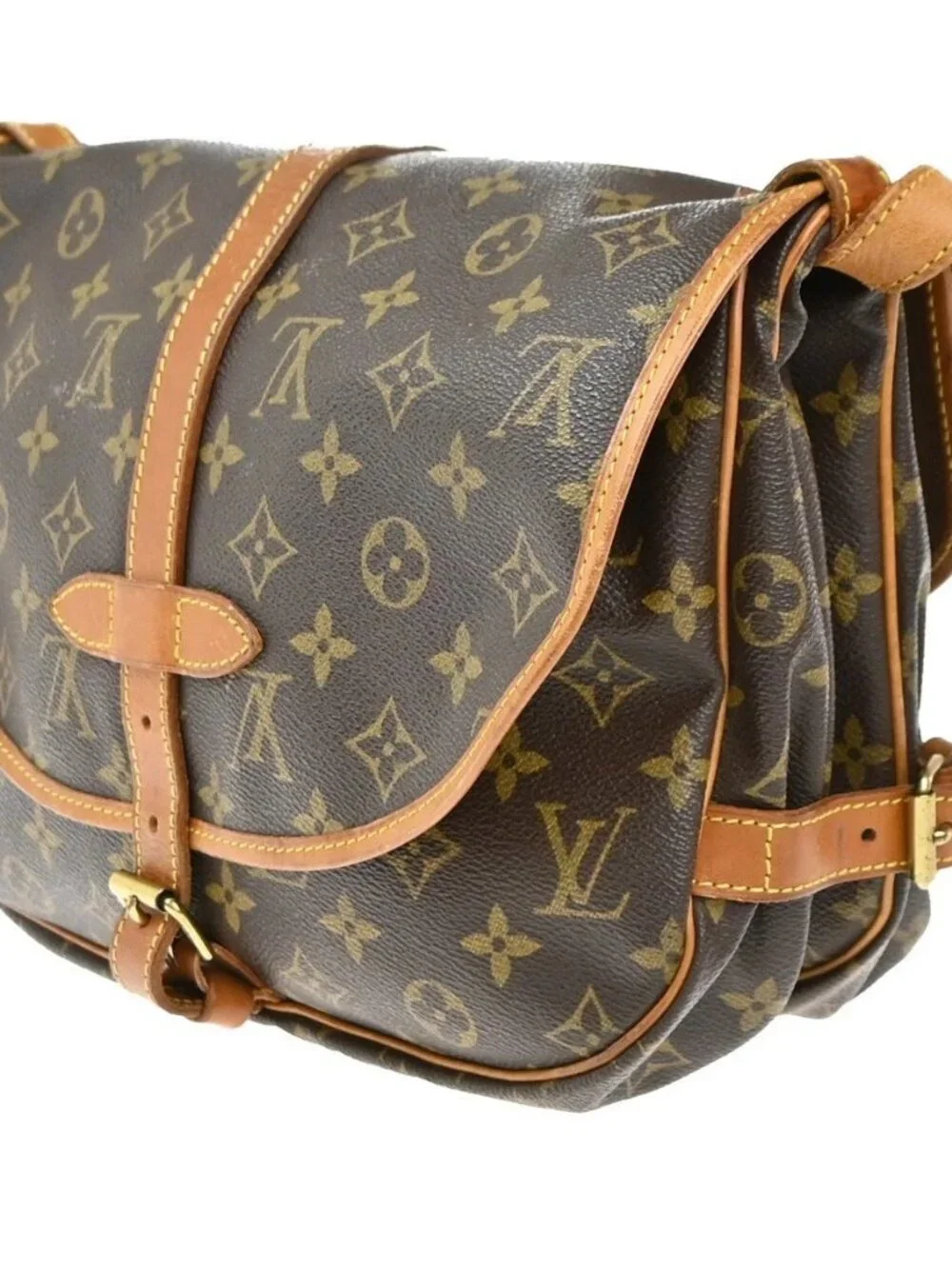 LOUIS VUITTON Logo Saumur 30 Shoulder Bag Monogram Leather Brown M42256 84EG375